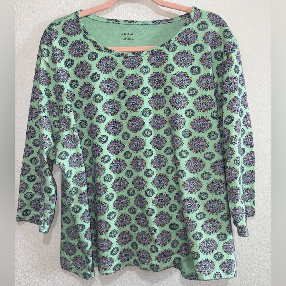 Classic Green and Purple Patterned Blouse